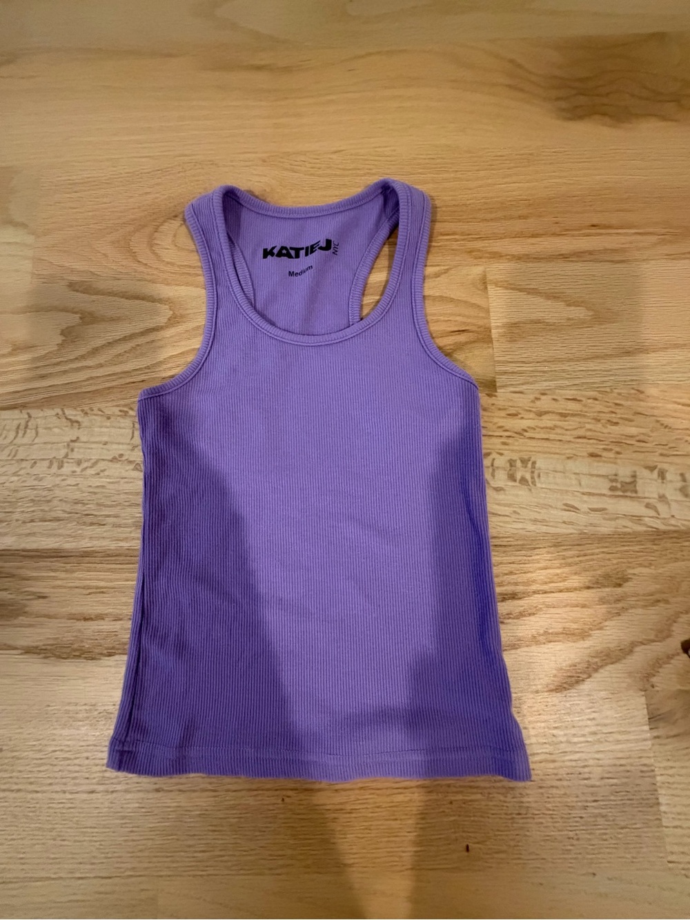 Katie J NYC Purple Ribbed Racerback Tank Top
